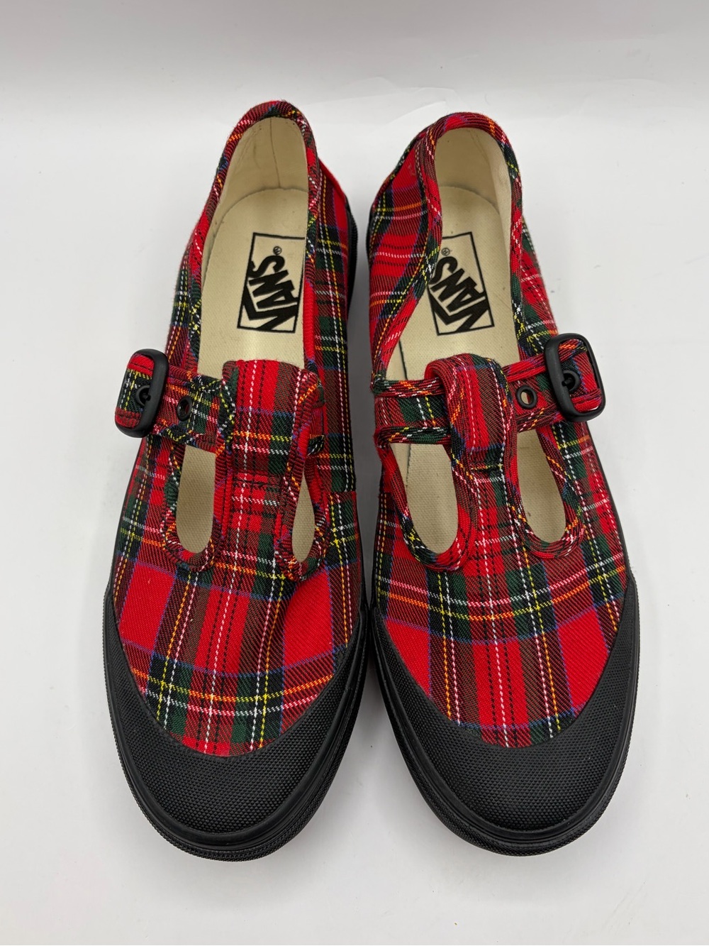 Vans Shoes Womens Size 9.5 Red Plaid Canvas Mary Jane Buckle Strap Casual - Picture 4 of 10